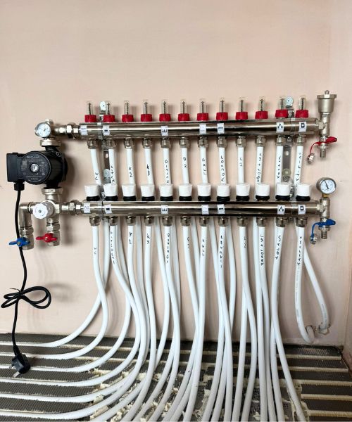Manifold pipework and zone connections prior to final fix