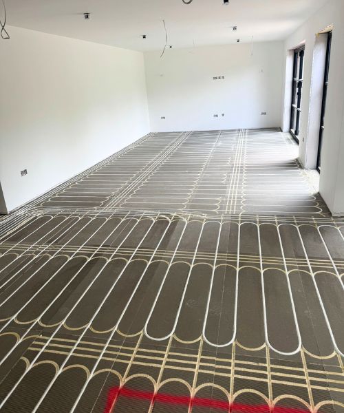 Full ground floor pipe layout showing coverage across the open plan living area